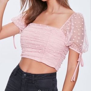 Forever 21 pink hearts mesh overlay top.